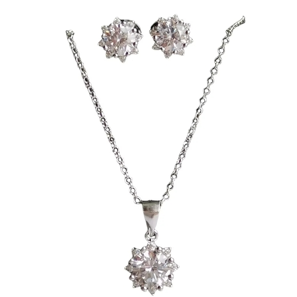 NEW, sterling silver cz Sunflower pendant necklace earring set - Picture 9 of 9